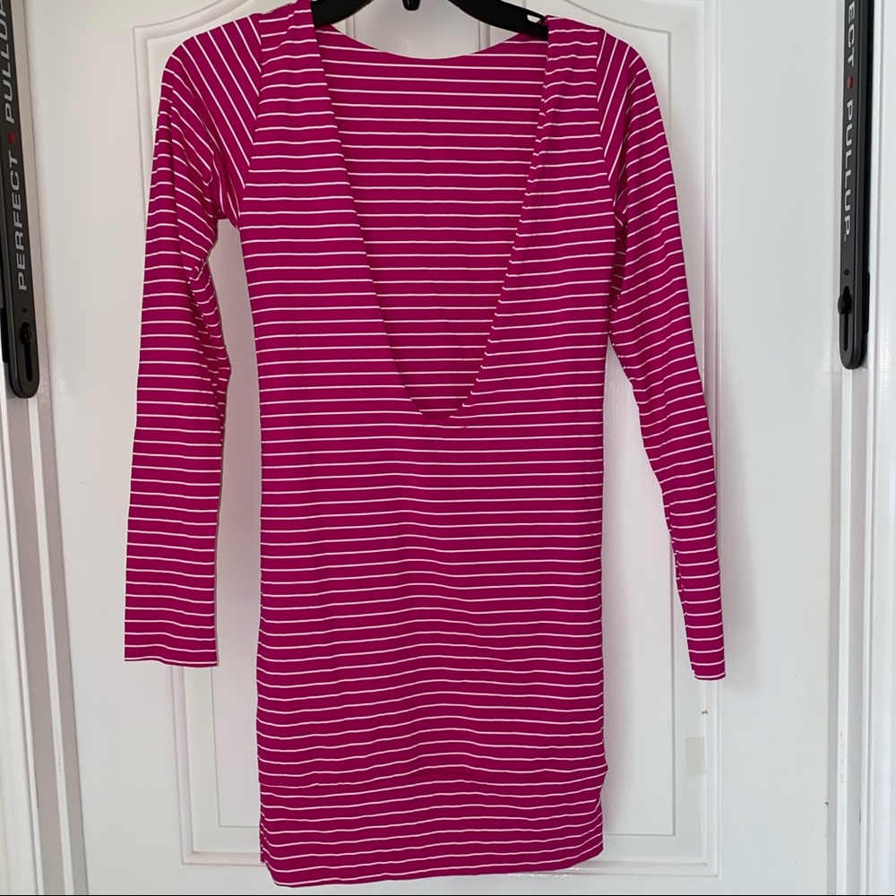 Filthy Mouth pink and white stripe open back dress